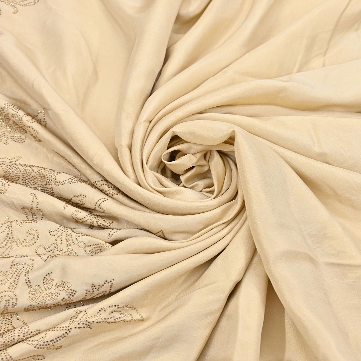 Rare Vintage Golden Beige Pure Silk Saree Hand Embroidered Fabric 5.5 Yards Sari Bollywood Party Wear Ethnic Designer Saree