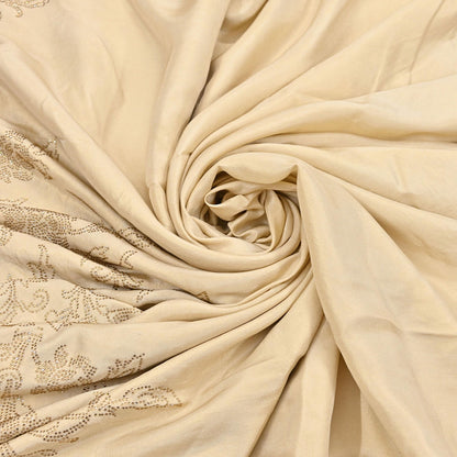Rare Vintage Golden Beige Pure Silk Saree Hand Embroidered Fabric 5.5 Yards Sari Bollywood Party Wear Ethnic Designer Saree