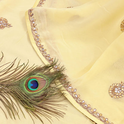 Rare Vintage Yellow Blend Georgette Saree Hand Embroidered Gota Fabric 5 Yard Sari Bollywood Party Wear Ethnic Saree with Blouse Fabric