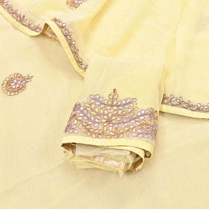Rare Vintage Yellow Blend Georgette Saree Hand Embroidered Gota Fabric 5 Yard Sari Bollywood Party Wear Ethnic Saree with Blouse Fabric
