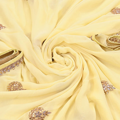Rare Vintage Yellow Blend Georgette Saree Hand Embroidered Gota Fabric 5 Yard Sari Bollywood Party Wear Ethnic Saree with Blouse Fabric