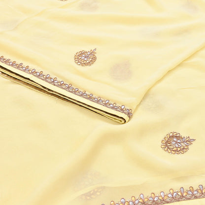 Rare Vintage Yellow Blend Georgette Saree Hand Embroidered Gota Fabric 5 Yard Sari Bollywood Party Wear Ethnic Saree with Blouse Fabric