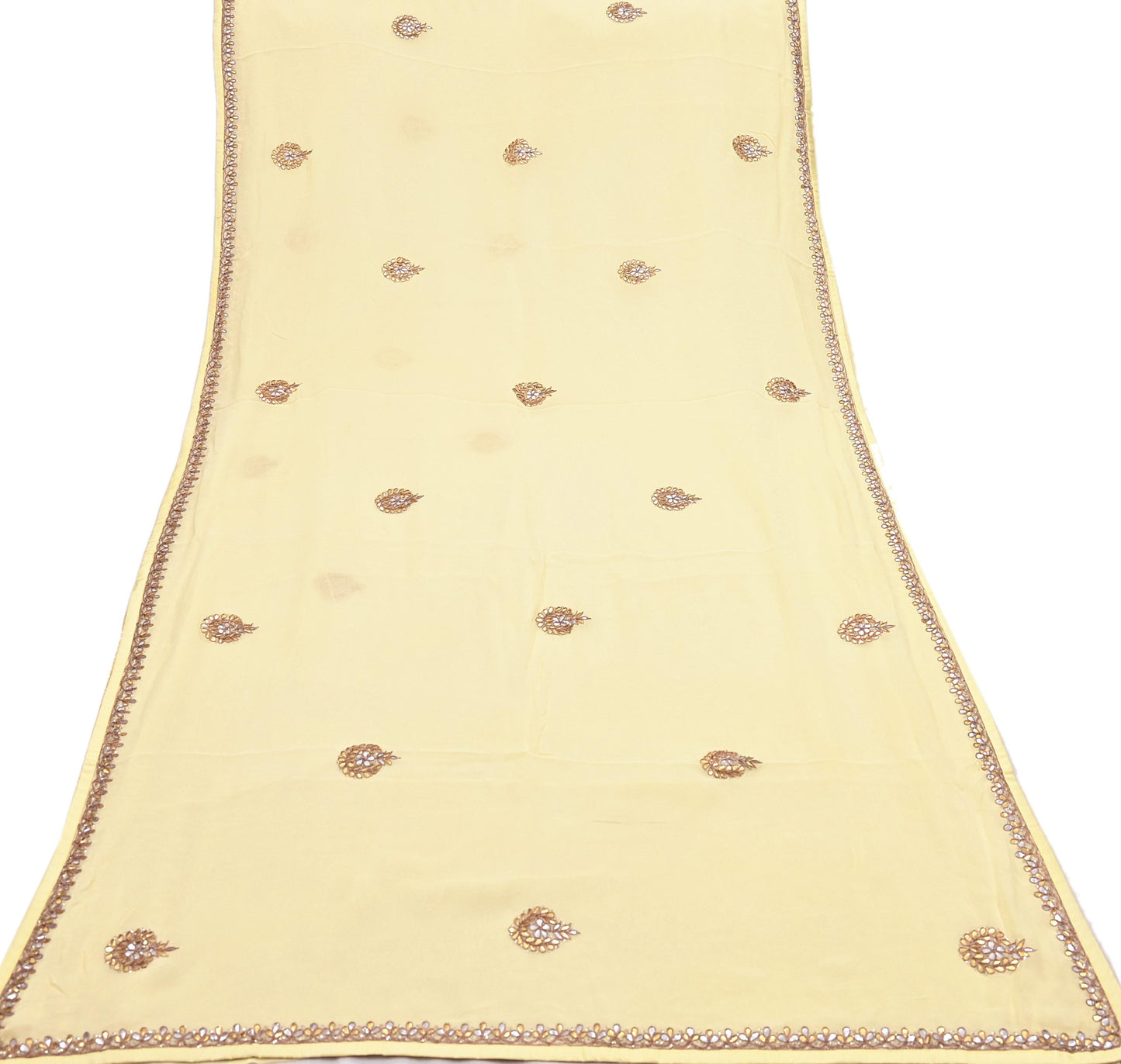 Rare Vintage Yellow Blend Georgette Saree Hand Embroidered Gota Fabric 5 Yard Sari Bollywood Party Wear Ethnic Saree with Blouse Fabric