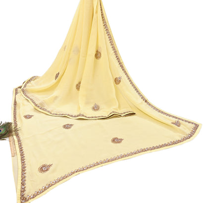 Rare Vintage Yellow Blend Georgette Saree Hand Embroidered Gota Fabric 5 Yard Sari Bollywood Party Wear Ethnic Saree with Blouse Fabric