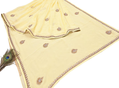 Rare Vintage Yellow Blend Georgette Saree Hand Embroidered Gota Fabric 5 Yard Sari Bollywood Party Wear Ethnic Saree with Blouse Fabric
