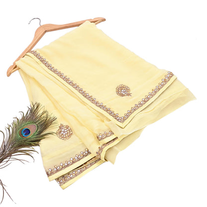 Rare Vintage Yellow Blend Georgette Saree Hand Embroidered Gota Fabric 5 Yard Sari Bollywood Party Wear Ethnic Saree with Blouse Fabric