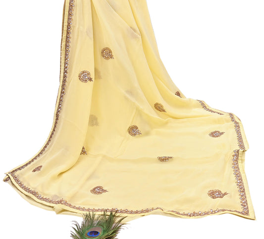 Rare Vintage Yellow Blend Georgette Saree Hand Embroidered Gota Fabric 5 Yard Sari Bollywood Party Wear Ethnic Saree with Blouse Fabric