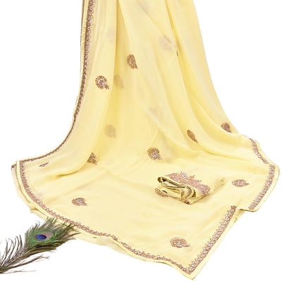 Rare Vintage Yellow Blend Georgette Saree Hand Embroidered Gota Fabric 5 Yard Sari Bollywood Party Wear Ethnic Saree with Blouse Fabric