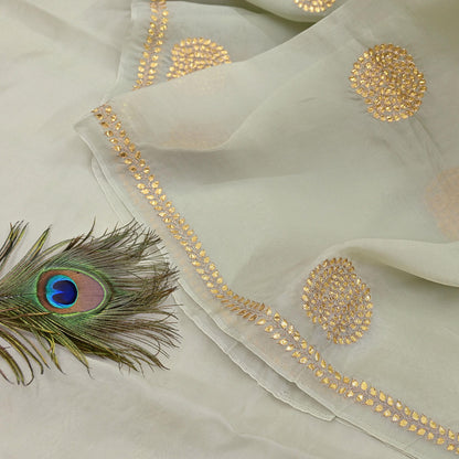 Rare Vintage Green Pure Organza Silk Saree Zardozi Hand Embroidered Designer Sari 6 Yard Bollywood Party Wear
