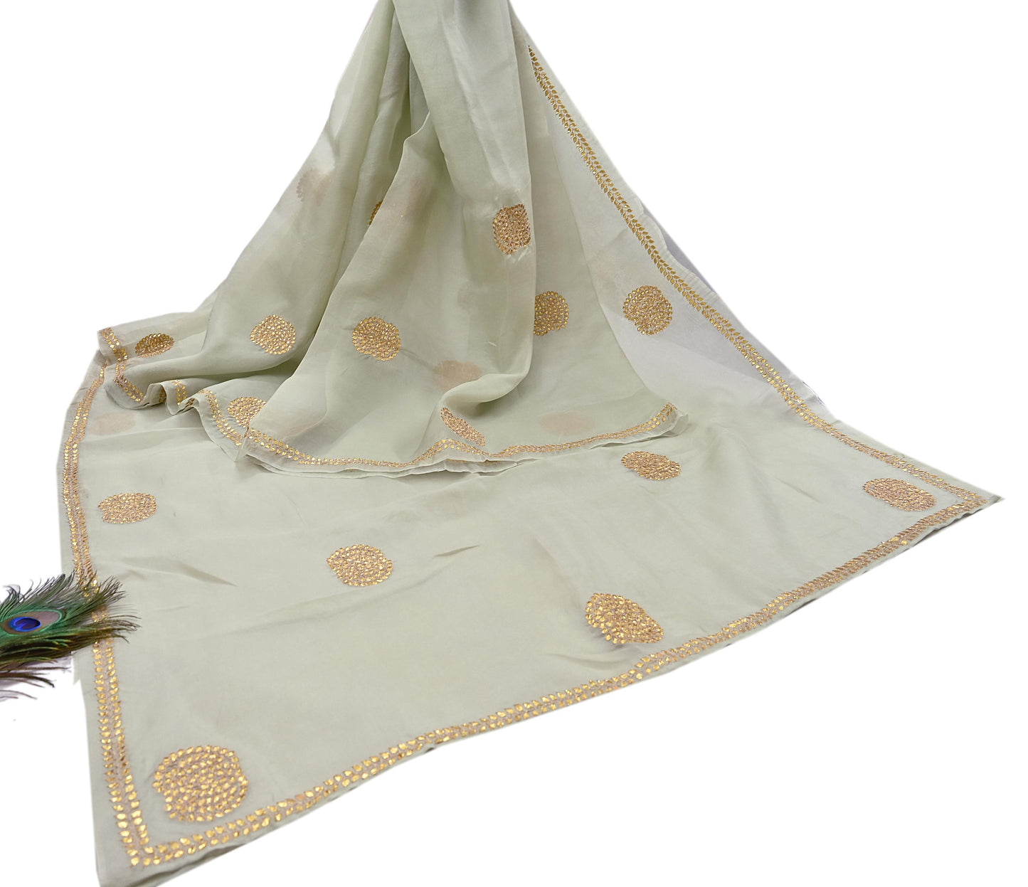 Rare Vintage Green Pure Organza Silk Saree Zardozi Hand Embroidered Designer Sari 6 Yard Bollywood Party Wear