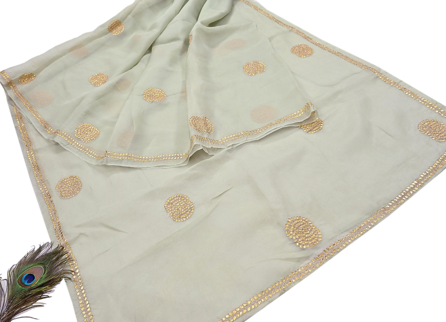 Rare Vintage Green Pure Organza Silk Saree Zardozi Hand Embroidered Designer Sari 6 Yard Bollywood Party Wear