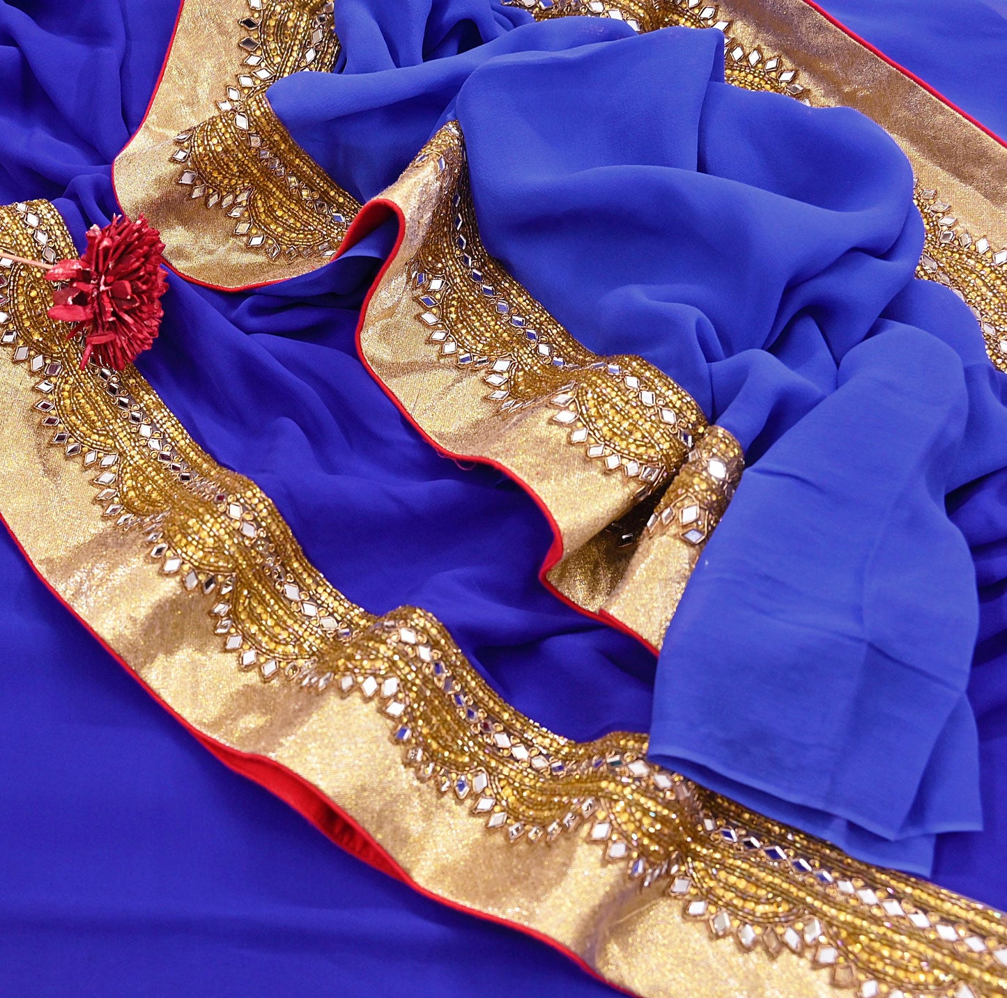 Rare Vintage Shades Of Blue Pure Georgette Silk Saree Hand Embroidered Fabric 5.5 Yards Sari Bollywood Party Wear Ethnic Designer Saree