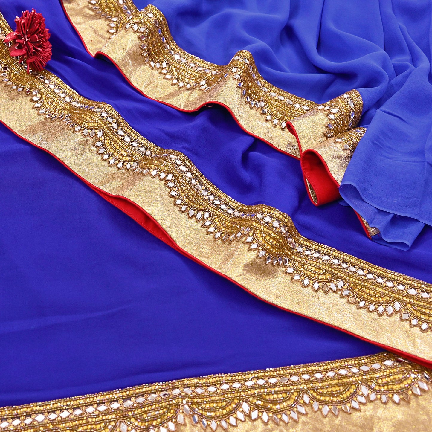 Rare Vintage Shades Of Blue Pure Georgette Silk Saree Hand Embroidered Fabric 5.5 Yards Sari Bollywood Party Wear Ethnic Designer Saree