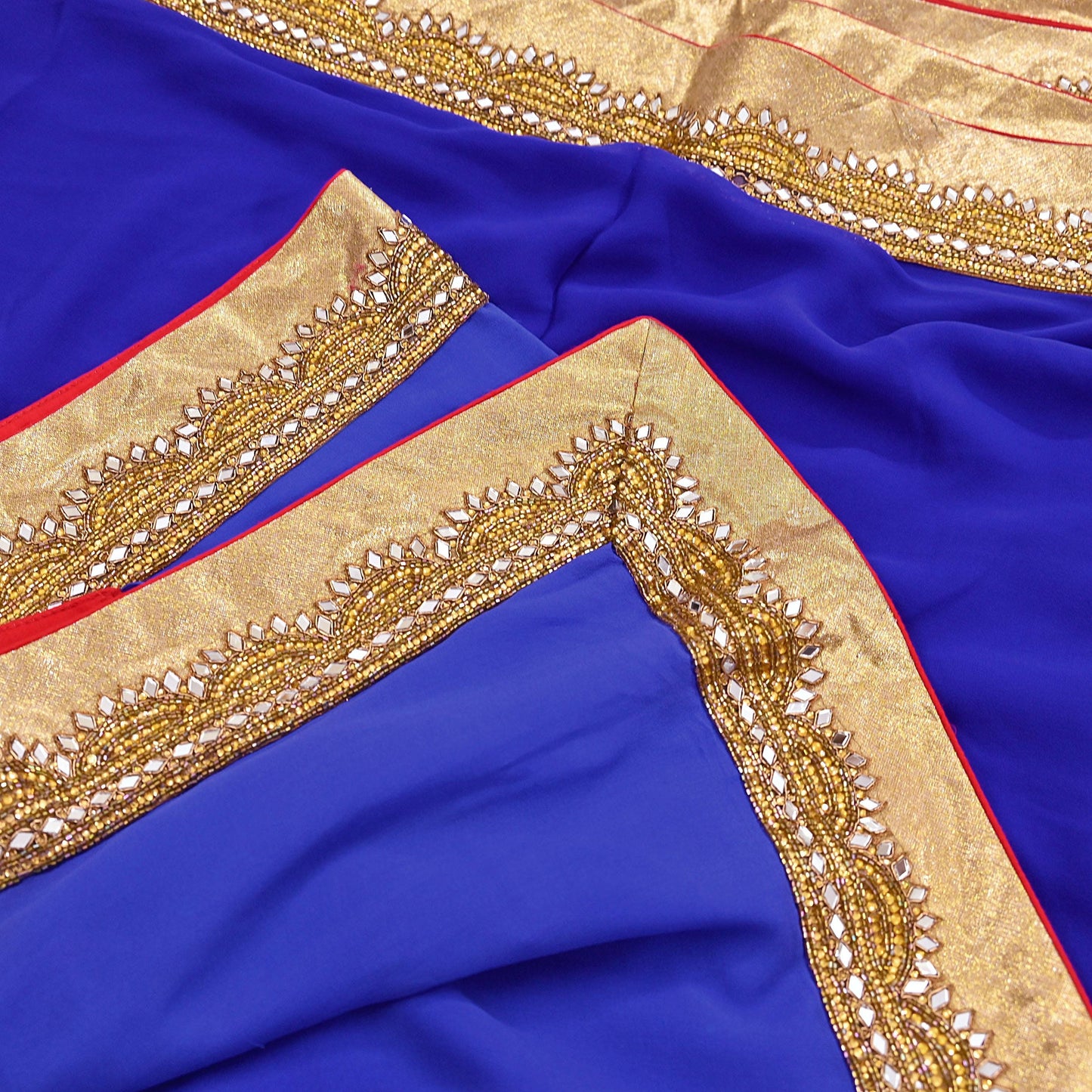 Rare Vintage Shades Of Blue Pure Georgette Silk Saree Hand Embroidered Fabric 5.5 Yards Sari Bollywood Party Wear Ethnic Designer Saree
