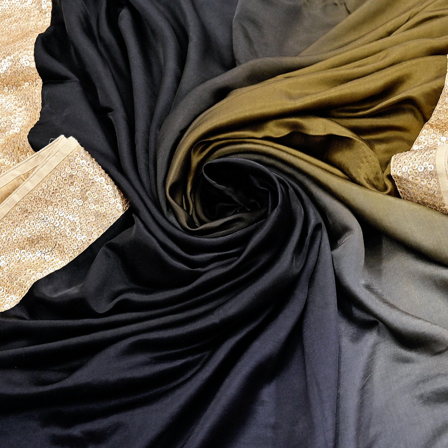 Rare Vintage Pure Satin Silk Saree Hand Embroidered Fabric 6 Yards Sari Bollywood Party Wear Ethnic Saree with padded Blouse size 38"