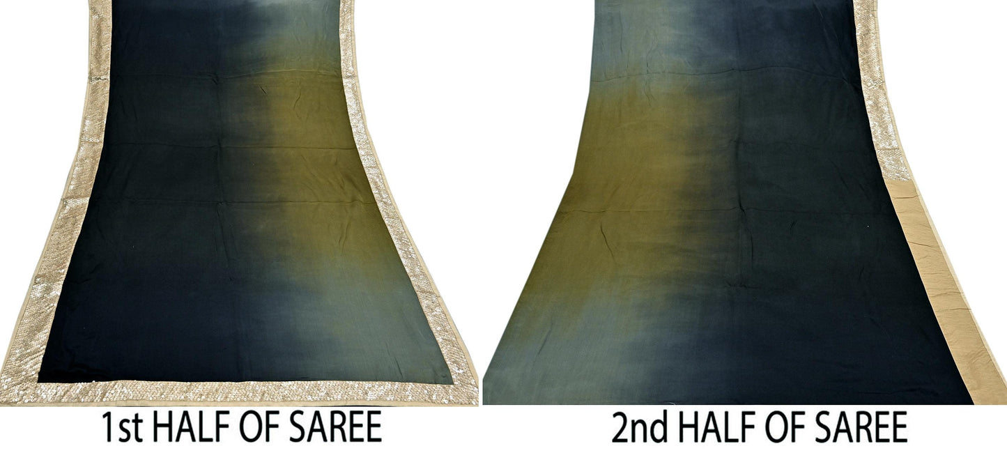 Rare Vintage Pure Satin Silk Saree Hand Embroidered Fabric 6 Yards Sari Bollywood Party Wear Ethnic Saree with padded Blouse size 38"
