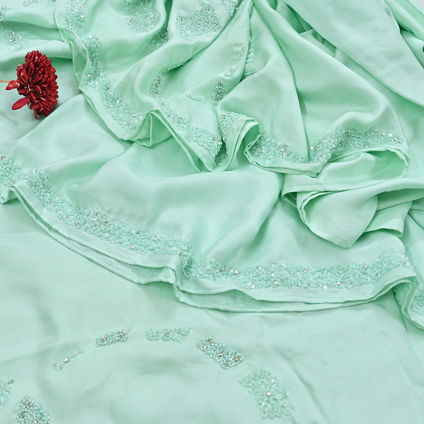 Rare Vintage Green Pure Silk Saree Hand Beaded Abu Jani Designer Sari 5.5 Yards Bollywood Party Wear Ethnic
