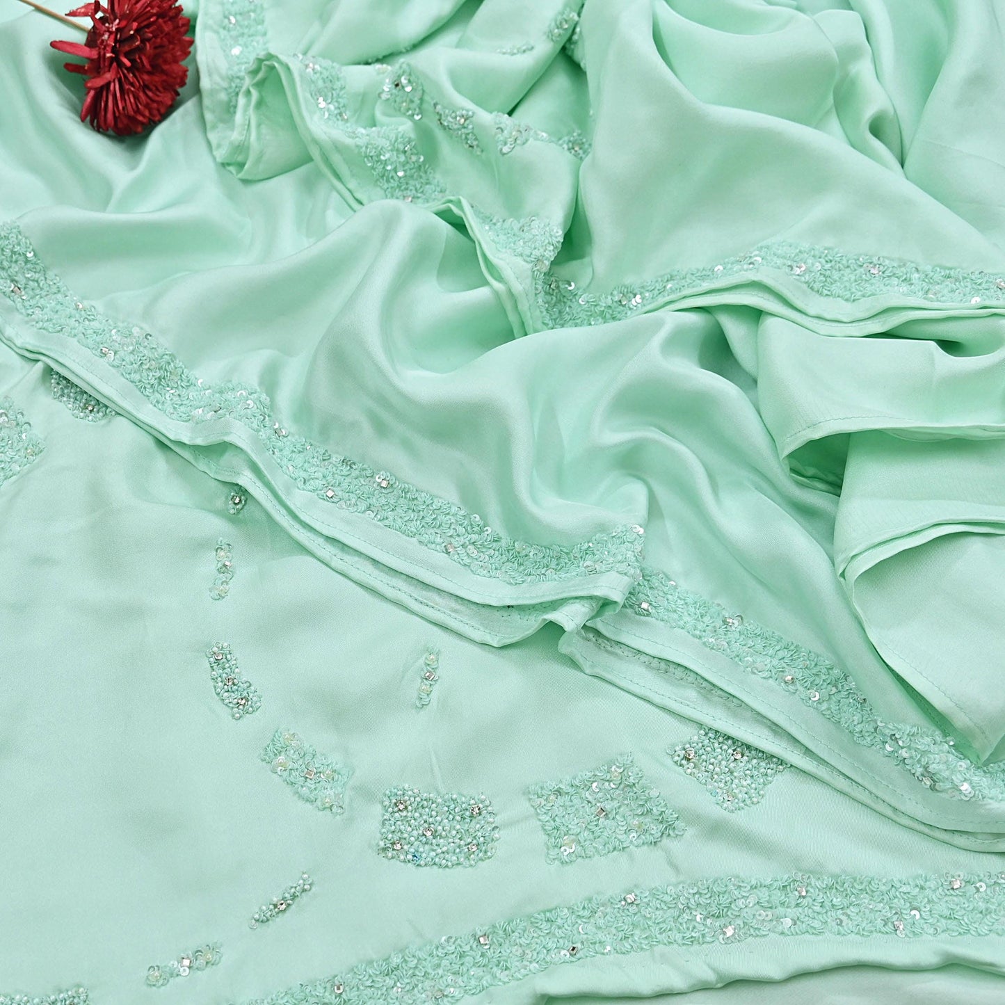 Rare Vintage Green Pure Silk Saree Hand Beaded Abu Jani Designer Sari 5.5 Yards Bollywood Party Wear Ethnic