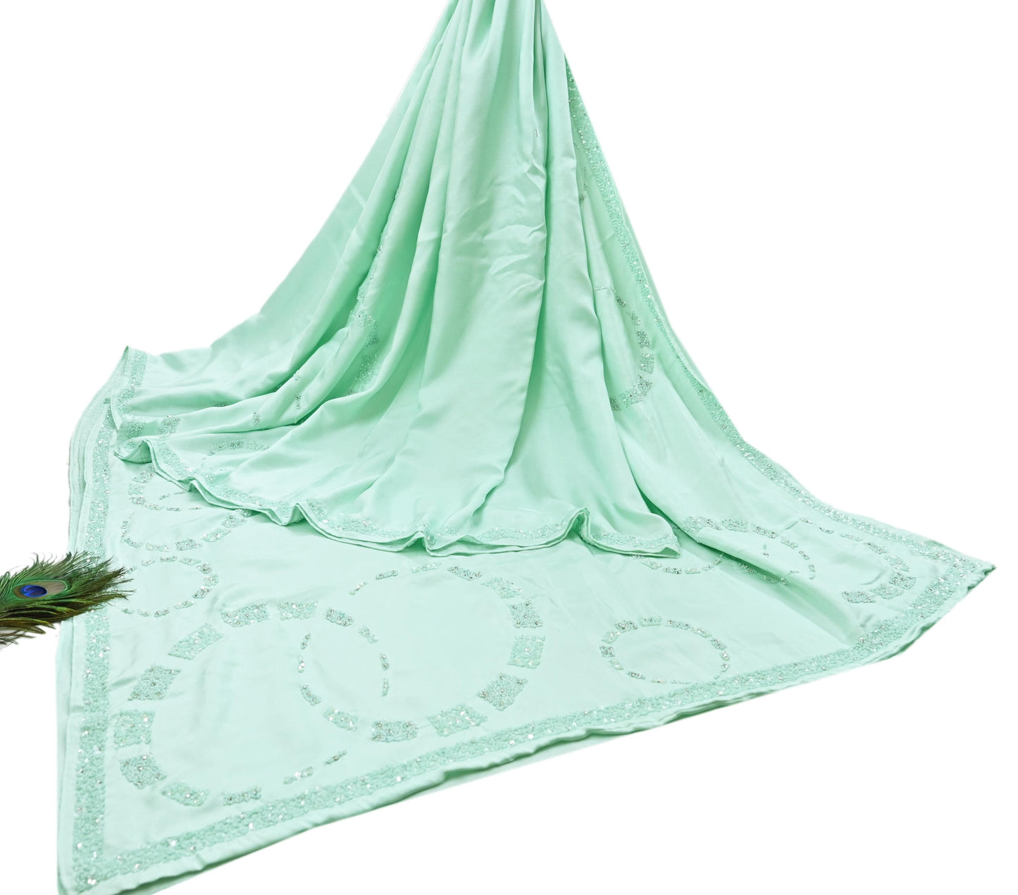 Rare Vintage Green Pure Silk Saree Hand Beaded Abu Jani Designer Sari 5.5 Yards Bollywood Party Wear Ethnic