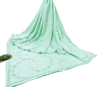 Rare Vintage Green Pure Silk Saree Hand Beaded Abu Jani Designer Sari 5.5 Yards Bollywood Party Wear Ethnic