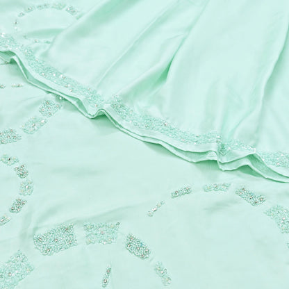Rare Vintage Green Pure Silk Saree Hand Beaded Abu Jani Designer Sari 5.5 Yards Bollywood Party Wear Ethnic