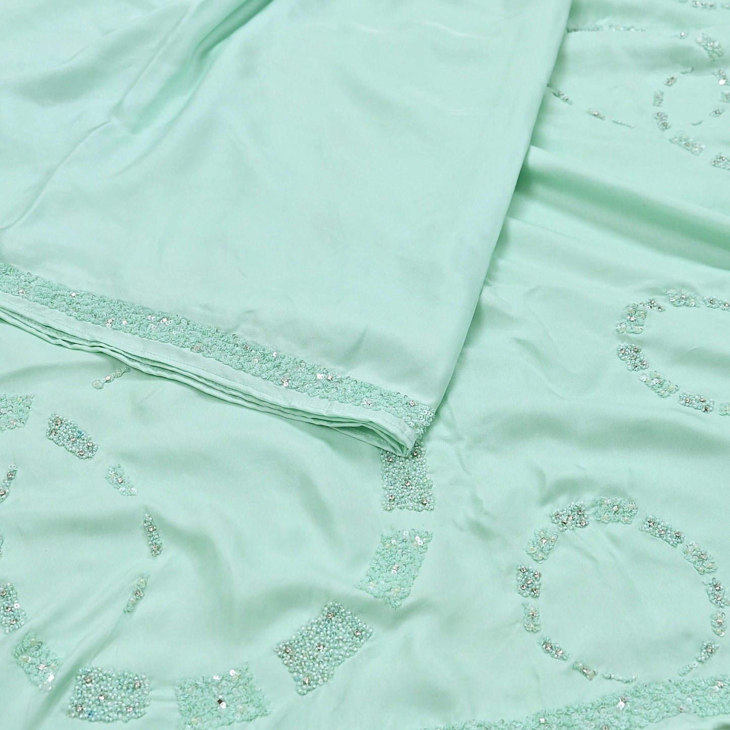 Rare Vintage Green Pure Silk Saree Hand Beaded Abu Jani Designer Sari 5.5 Yards Bollywood Party Wear Ethnic