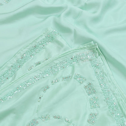 Rare Vintage Green Pure Silk Saree Hand Beaded Abu Jani Designer Sari 5.5 Yards Bollywood Party Wear Ethnic