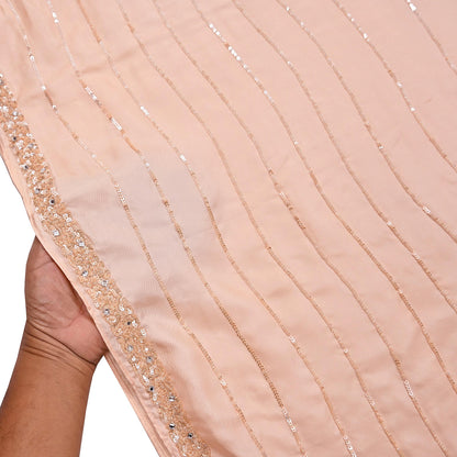 Rare Vintage Peach Pure Silk Saree Hand Beaded Abu Jani Designer Sari 5.5 Yards Bollywood Party Wear Ethnic