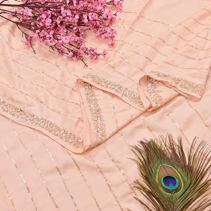 Rare Vintage Peach Pure Silk Saree Hand Beaded Abu Jani Designer Sari 5.5 Yards Bollywood Party Wear Ethnic