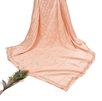 Rare Vintage Peach Pure Silk Saree Hand Beaded Abu Jani Designer Sari 5.5 Yards Bollywood Party Wear Ethnic
