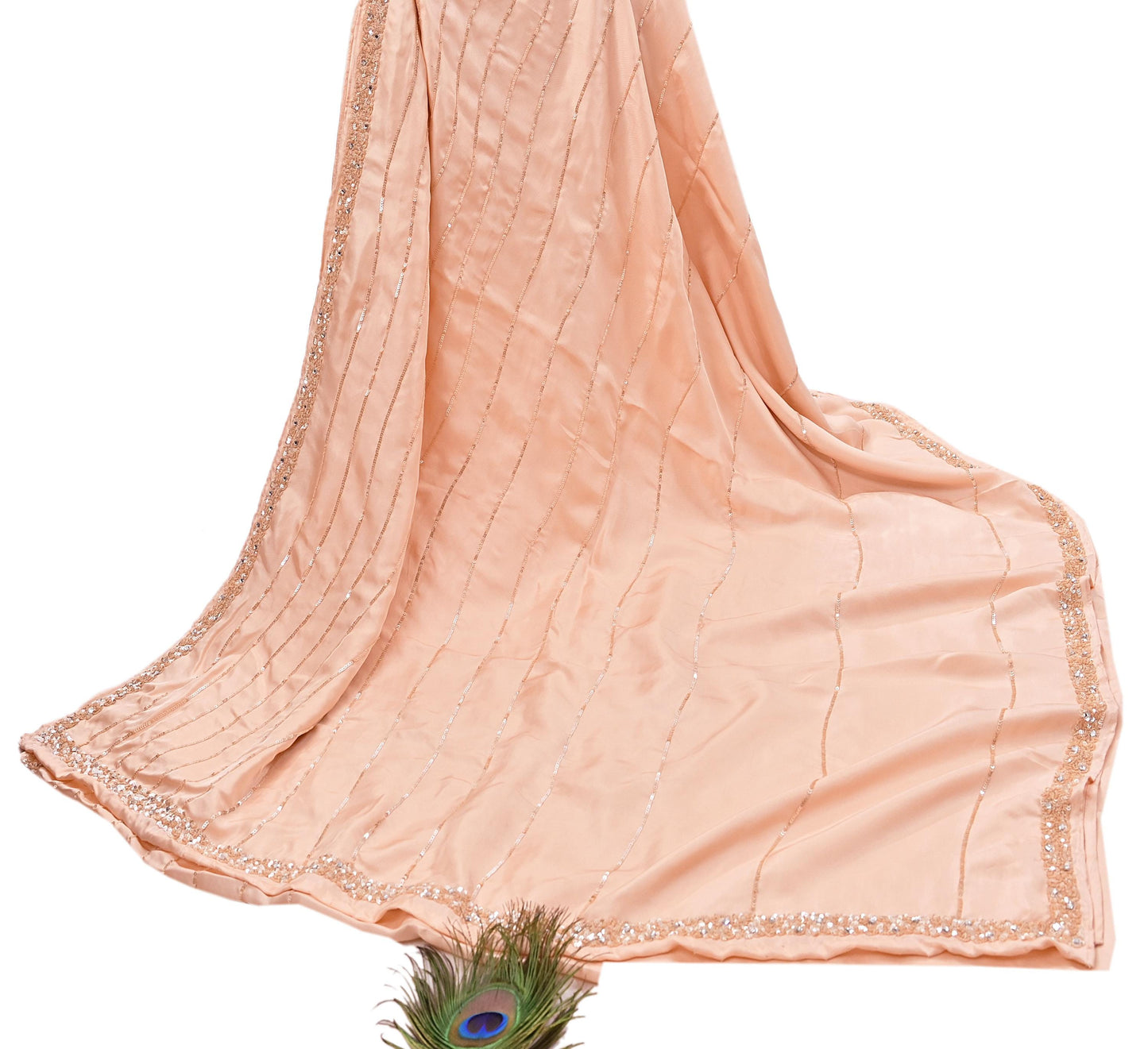Rare Vintage Peach Pure Silk Saree Hand Beaded Abu Jani Designer Sari 5.5 Yards Bollywood Party Wear Ethnic