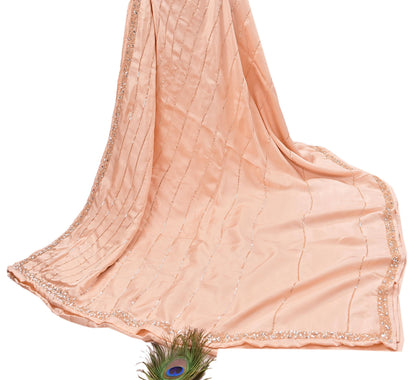 Rare Vintage Peach Pure Silk Saree Hand Beaded Abu Jani Designer Sari 5.5 Yards Bollywood Party Wear Ethnic
