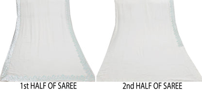 Rare Vintage White Pure Georgette Silk Saree Hand Beaded Abu Jani Designer Sari 6 Yards Bollywood Party Wear Ethnic
