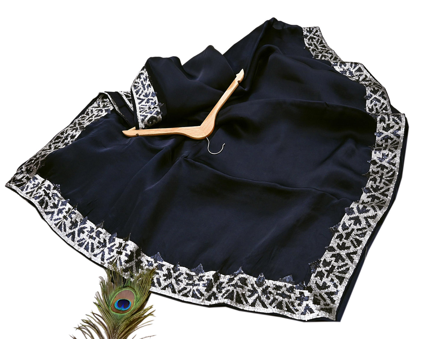 Rare Vintage Deep Blue Pure Organza Silk Saree Zardozi Hand Embroidered Designer Abu Jani Sari 5.5 Yard Bollywood Party Wear