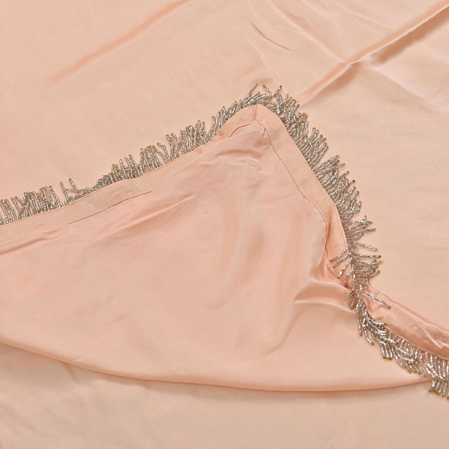 Rare Vintage Peach Pure Satin Silk Saree Hand Embroidered Fabric 5.5 Yards Sari Bollywood Party Wear Ethnic Saree