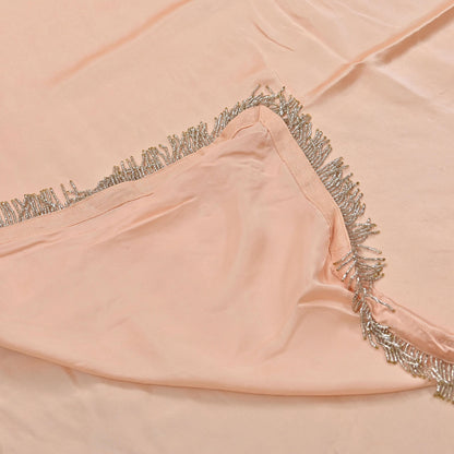 Rare Vintage Peach Pure Satin Silk Saree Hand Embroidered Fabric 5.5 Yards Sari Bollywood Party Wear Ethnic Saree