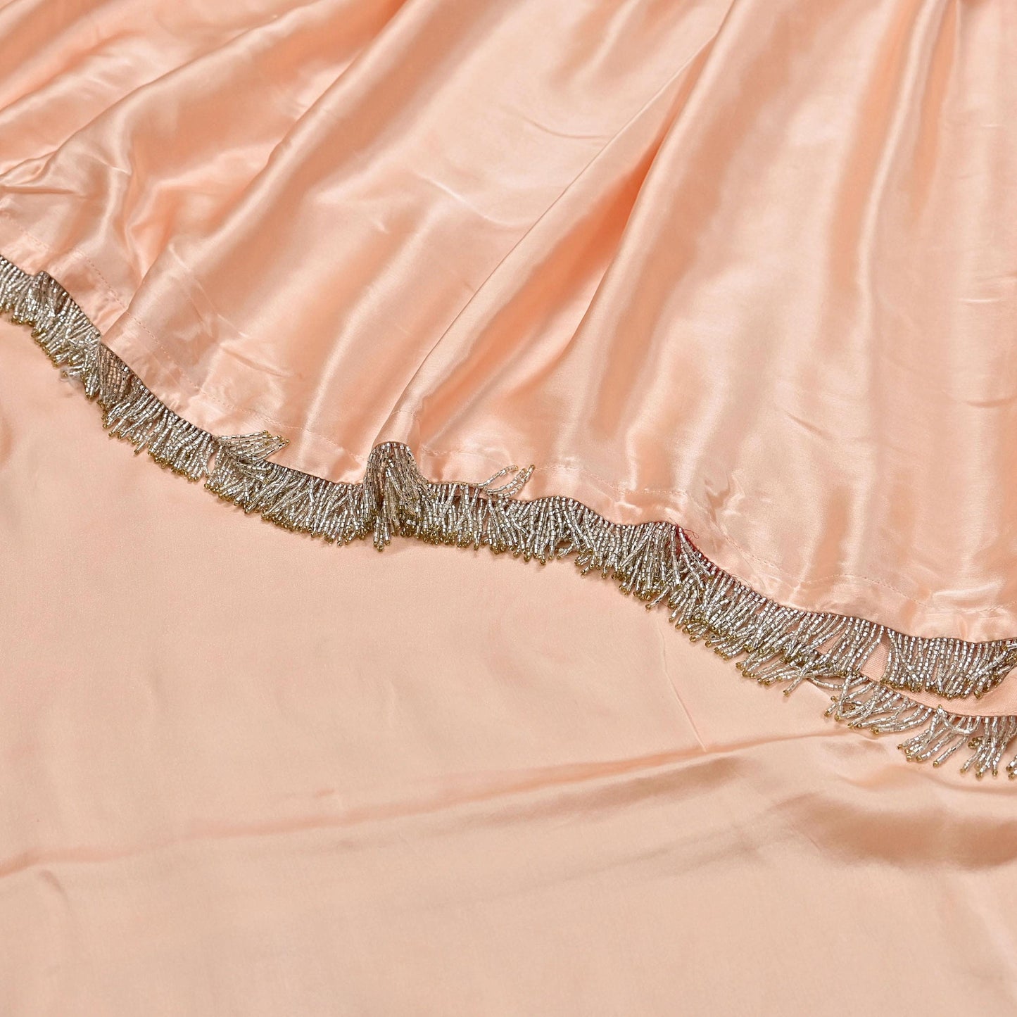 Rare Vintage Peach Pure Satin Silk Saree Hand Embroidered Fabric 5.5 Yards Sari Bollywood Party Wear Ethnic Saree