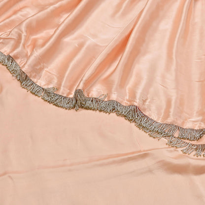 Rare Vintage Peach Pure Satin Silk Saree Hand Embroidered Fabric 5.5 Yards Sari Bollywood Party Wear Ethnic Saree