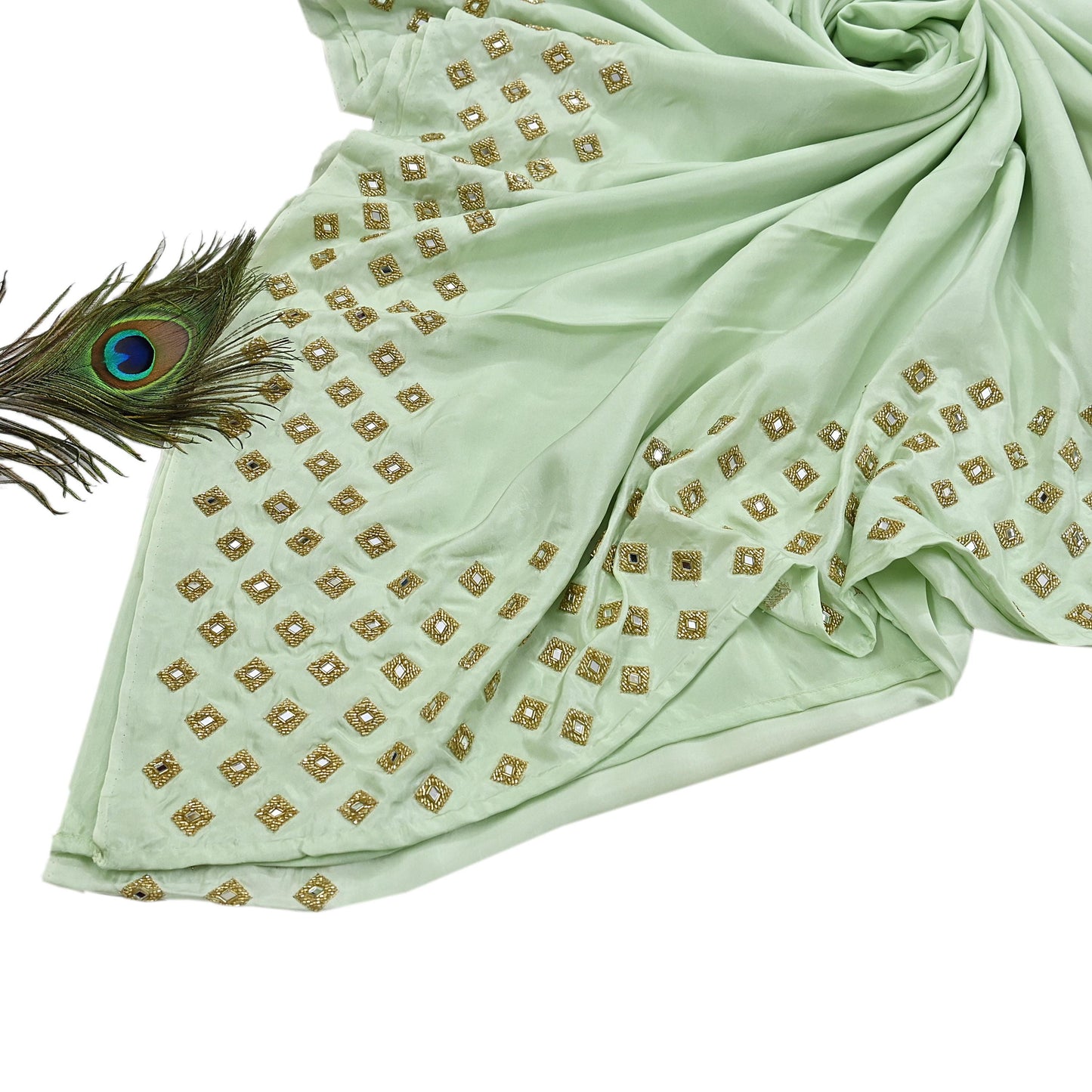Rare Vintage Green Pure Silk Saree Hand Embroidered Fabric 6 Yard Sari Bollywood Party Wear Ethnic Designer Saree