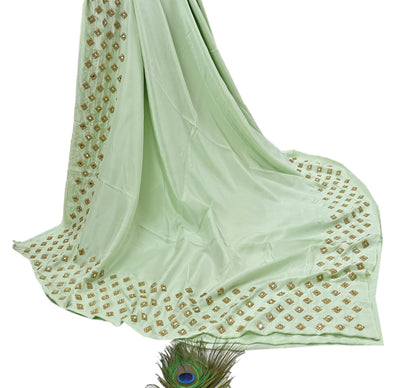 Rare Vintage Green Pure Silk Saree Hand Embroidered Fabric 6 Yard Sari Bollywood Party Wear Ethnic Designer Saree
