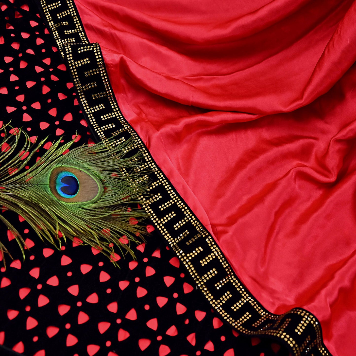 Rare Vintage Black Peach Velvet & Satin Silk Saree Embroidered Fabric 6 Yard Sari Bollywood Party Wear Saree