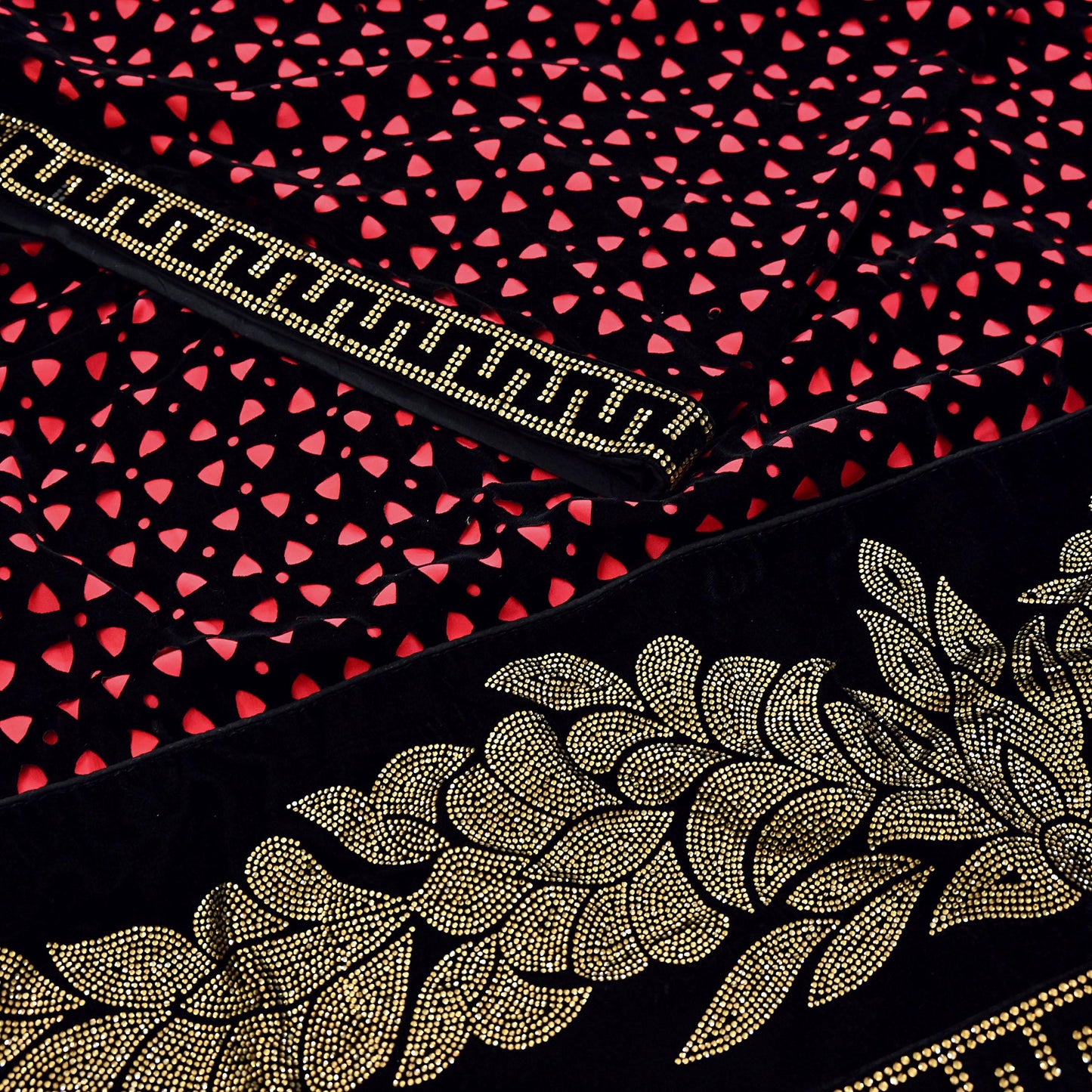 Rare Vintage Black Peach Velvet & Satin Silk Saree Embroidered Fabric 6 Yard Sari Bollywood Party Wear Saree