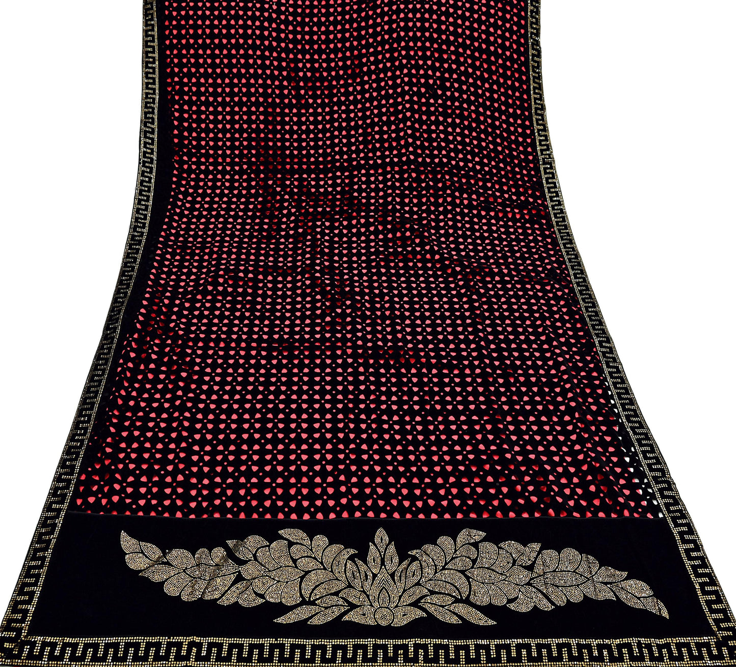 Rare Vintage Black Peach Velvet & Satin Silk Saree Embroidered Fabric 6 Yard Sari Bollywood Party Wear Saree