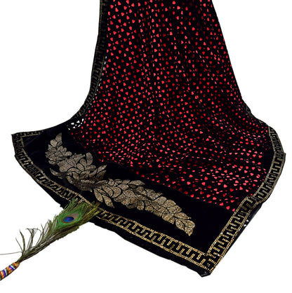 Rare Vintage Black Peach Velvet & Satin Silk Saree Embroidered Fabric 6 Yard Sari Bollywood Party Wear Saree