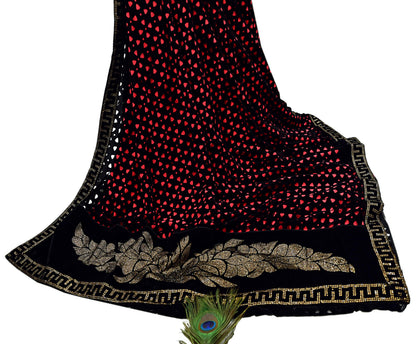 Rare Vintage Black Peach Velvet & Satin Silk Saree Embroidered Fabric 6 Yard Sari Bollywood Party Wear Saree