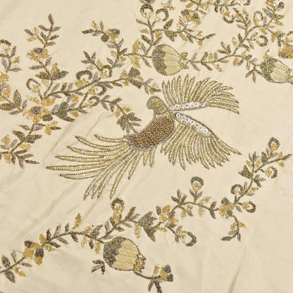 Rare Vintage Golden Ivory Pure Silk Saree Zardozi Hand Embroidered Designer Sabyasachi Sari 5.5 Yard Bollywood Party Wear