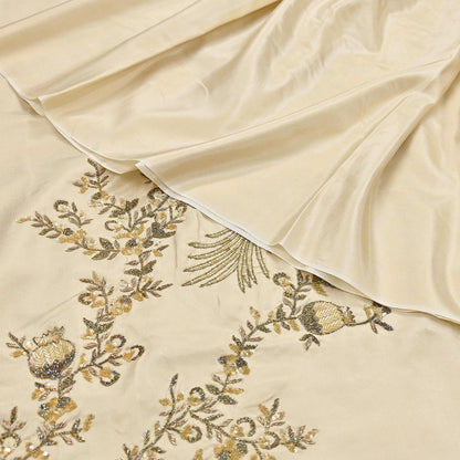 Rare Vintage Golden Ivory Pure Silk Saree Zardozi Hand Embroidered Designer Sabyasachi Sari 5.5 Yard Bollywood Party Wear