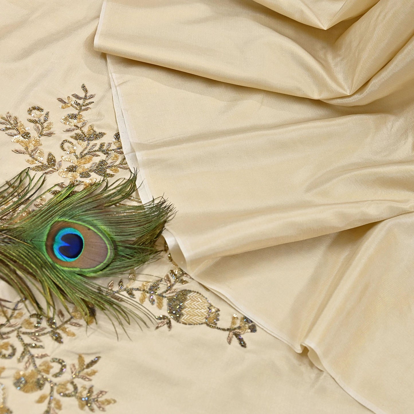 Rare Vintage Golden Ivory Pure Silk Saree Zardozi Hand Embroidered Designer Sabyasachi Sari 5.5 Yard Bollywood Party Wear
