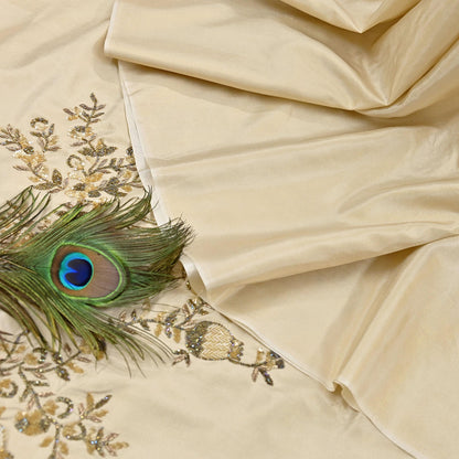 Rare Vintage Golden Ivory Pure Silk Saree Zardozi Hand Embroidered Designer Sabyasachi Sari 5.5 Yard Bollywood Party Wear