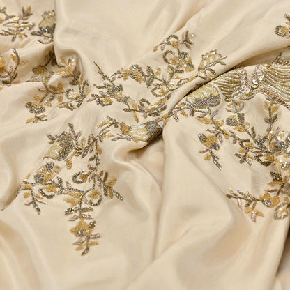 Rare Vintage Golden Ivory Pure Silk Saree Zardozi Hand Embroidered Designer Sabyasachi Sari 5.5 Yard Bollywood Party Wear